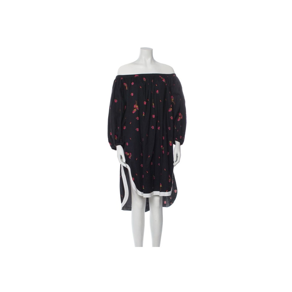 Black Off-Shoulder Dress with Red Floral Pattern